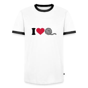 I love Knitting - Men's Ringer Shirt - white/black - Front - AI Model Female 172 light (172cm) & AI Model Male 178 dark (178cm)
