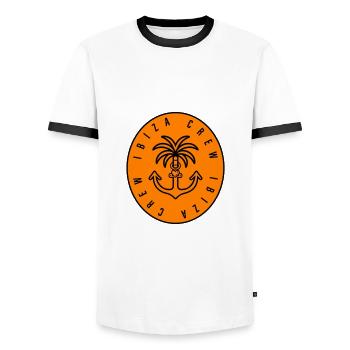 Ibiza Crew Anchor Palm Tree Heart - Men's Ringer Shirt - white/black - Front - AI Model Female 172 light (172cm) & AI Model Male 178 dark (178cm)