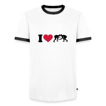 Ringen - Männer Kontrast-T-Shirt - Weiß/Schwarz - Vorne - AI Model Female 172 light (172cm) & AI Model Male 178 dark (178cm)