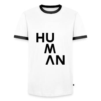 HUMAN — Police minimaliste avec couleur personnalisée - T-shirt contrasté Homme - blanc/noir - Devant - AI Model Female 172 light (172cm) & AI Model Male 178 dark (178cm)