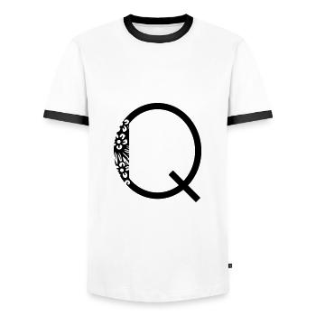 Buchstabe Q - Männer Kontrast-T-Shirt - Weiß/Schwarz - Vorne - AI Model Female 172 light (172cm) & AI Model Male 178 dark (178cm)