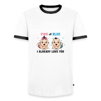 Baby Shower Babyparty Junge Mädchen Mutter Vater - Männer Kontrast-T-Shirt - Weiß/Schwarz - Vorne - AI Model Female 172 light (172cm) & AI Model Male 178 dark (178cm)