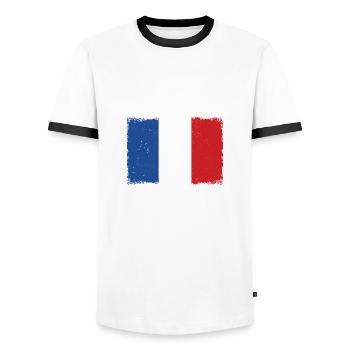 Frankreich Grunge Flagge - Männer Kontrast-T-Shirt - Weiß/Schwarz - Vorne - AI Model Female 172 light (172cm) & AI Model Male 178 dark (178cm)