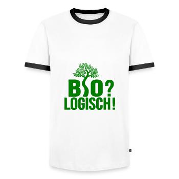 Bio? Logisch! - Männer Kontrast-T-Shirt - Weiß/Schwarz - Vorne - AI Model Female 172 light (172cm) & AI Model Male 178 dark (178cm)