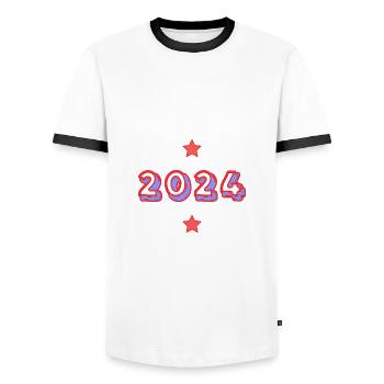 HAPPY NEW YEAR. NEW YEAR'S EVE. NEW YEAR - Men's Ringer Shirt - white/black - Front - AI Model Female 172 light (172cm) & AI Model Male 178 dark (178cm)