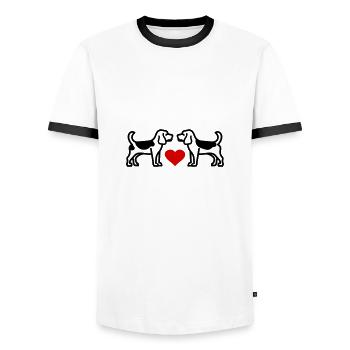 Beagle Hund Beagles 2 Hunde Liebe Herz - Männer Kontrast-T-Shirt - Weiß/Schwarz - Vorne - AI Model Female 172 light (172cm) & AI Model Male 178 dark (178cm)