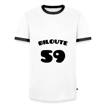 Biloute 59 - Ch'ti - Nord - T-shirt contrasté Homme - blanc/noir - Devant - AI Model Female 172 light (172cm) & AI Model Male 178 dark (178cm)