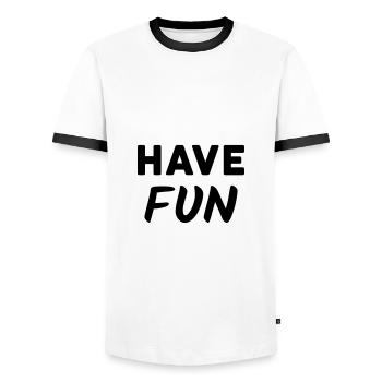 ★ Designfarben änderbar ★ Have fun - Männer Kontrast-T-Shirt - Weiß/Schwarz - Vorne - AI Model Female 172 light (172cm) & AI Model Male 178 dark (178cm)