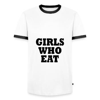 Girls who eat - Männer Kontrast-T-Shirt - Weiß/Schwarz - Vorne - AI Model Female 172 light (172cm) & AI Model Male 178 dark (178cm)