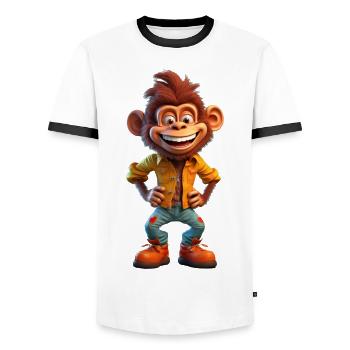 Johnny Boy the Casual Monkey - Men's Ringer Shirt - white/black - Front - AI Model Female 172 light (172cm) & AI Model Male 178 dark (178cm)