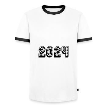 2024. NOËL. ANNEE. ANNIVERSAIRE. RETRAITE. FÊTE - T-shirt contrasté Homme - blanc/noir - Devant - AI Model Female 172 light (172cm) & AI Model Male 178 dark (178cm)