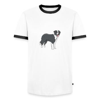 Hund Border Collie - Männer Kontrast-T-Shirt - Weiß/Schwarz - Vorne - AI Model Female 172 light (172cm) & AI Model Male 178 dark (178cm)