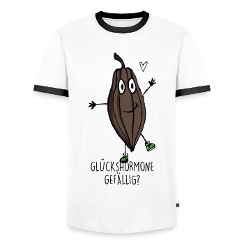 Kakaobohne -macht alle Leute glücklich - Männer Kontrast-T-Shirt - Weiß/Schwarz - Vorne - AI Model Female 172 light (172cm) & AI Model Male 178 dark (178cm)