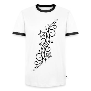 Tattoo ornament with flowers and stars. - Men's Ringer Shirt - white/black - Front - AI Model Female 172 light (172cm) & AI Model Male 178 dark (178cm)