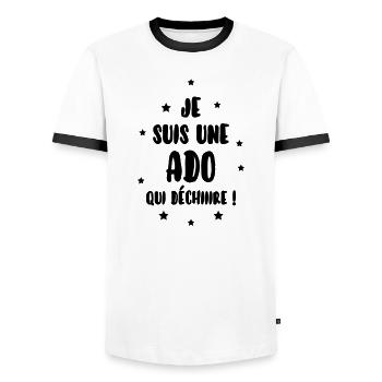 adolescent / enfant / ado / adolescente - T-shirt contrasté Homme - blanc/noir - Devant - AI Model Female 172 light (172cm) & AI Model Male 178 dark (178cm)