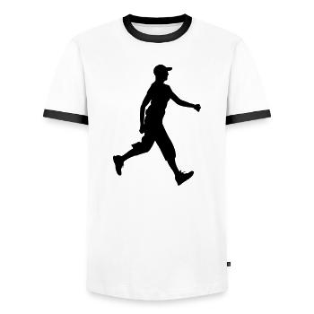 Wanderer mit Mütze auf Schattenfigur Logo - Männer Kontrast-T-Shirt - Weiß/Schwarz - Vorne - AI Model Female 172 light (172cm) & AI Model Male 178 dark (178cm)