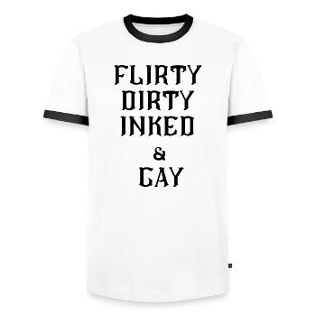 Flirty lesbian text - Men's Ringer Shirt - white/black - Front - AI Model Female 172 light (172cm) & AI Model Male 178 dark (178cm)