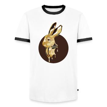 gold-colored rabbit head in high-gloss look - Men's Ringer Shirt - white/black - Front - AI Model Female 172 light (172cm) & AI Model Male 178 dark (178cm)