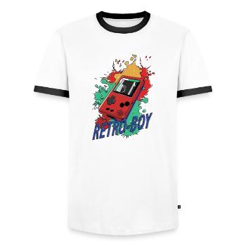 Retro-Boy Game Konsole - Männer Kontrast-T-Shirt - Weiß/Schwarz - Vorne - AI Model Female 172 light (172cm) & AI Model Male 178 dark (178cm)