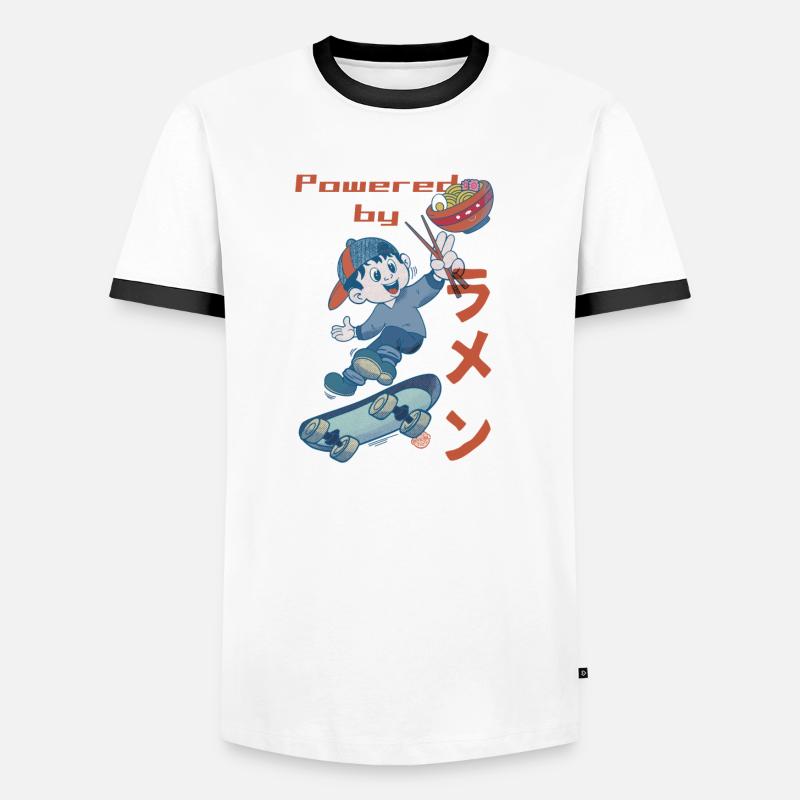 Powered by Ramen - Männer Kontrast-T-Shirt - Weiß/Schwarz