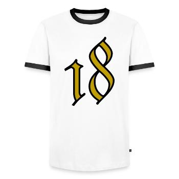 18. 18 JAHRE ALT. 18. JAHRESTAG. 18. GEBURTSTAG. - Männer Kontrast-T-Shirt - Weiß/Schwarz - Vorne - AI Model Female 172 light (172cm) & AI Model Male 178 dark (178cm)