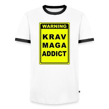 Warnung Krav Maga Süchtiger - Männer Kontrast-T-Shirt - Weiß/Schwarz - Vorne - AI Model Female 172 light (172cm) & AI Model Male 178 dark (178cm)