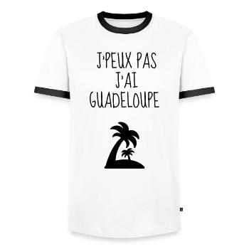 Guadeloupe / 971 / Guadeloupéen / Guadeloupéenne - T-shirt contrasté Homme - blanc/noir - Devant - AI Model Female 172 light (172cm) & AI Model Male 178 dark (178cm)