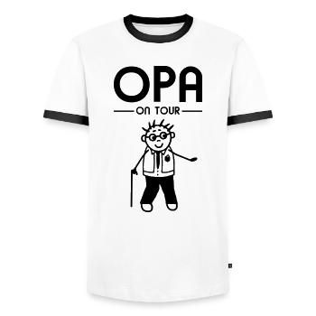 Opa on Tour - Ausgehen - Men's Ringer Shirt - white/black - Front - AI Model Female 172 light (172cm) & AI Model Male 178 dark (178cm)