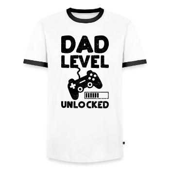 Dad Level Unlocked - father - Men's Ringer Shirt - white/black - Front - AI Model Female 172 light (172cm) & AI Model Male 178 dark (178cm)
