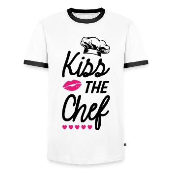 Kiss The Chef - Men's Ringer Shirt - white/black - Front - AI Model Female 172 light (172cm) & AI Model Male 178 dark (178cm)