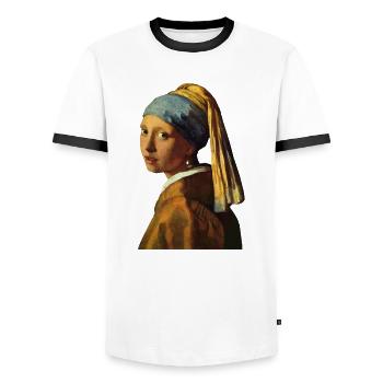 GHB Vermeer 30072017 1 - Men's Ringer Shirt - white/black - Front - AI Model Female 172 light (172cm) & AI Model Male 178 dark (178cm)