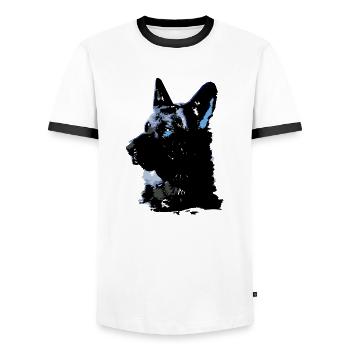 German Shepherd,German Shepherd,Dog,Blue - Men's Ringer Shirt - white/black - Front - AI Model Female 172 light (172cm) & AI Model Male 178 dark (178cm)