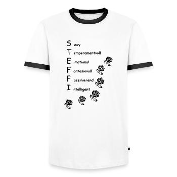 steffi2 - Men's Ringer Shirt - white/black - Front - AI Model Female 172 light (172cm) & AI Model Male 178 dark (178cm)