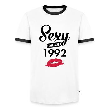 Sexy Since 1992 - Men's Ringer Shirt - white/black - Front - AI Model Female 172 light (172cm) & AI Model Male 178 dark (178cm)