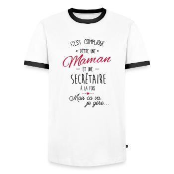maman et Secrétaire - T-shirt contrasté Homme - blanc/noir - Devant - AI Model Female 172 light (172cm) & AI Model Male 178 dark (178cm)