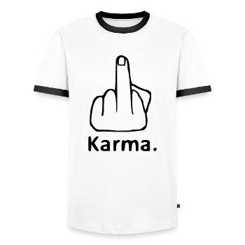 Stinky fingers, Karma - Men's Ringer Shirt - white/black - Front - AI Model Female 172 light (172cm) & AI Model Male 178 dark (178cm)