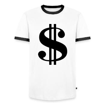 Dollar__V001 - Männer Kontrast-T-Shirt - Weiß/Schwarz - Vorne - AI Model Female 172 light (172cm) & AI Model Male 178 dark (178cm)