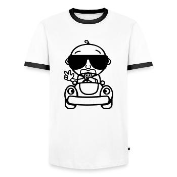 Baby Cool fährt Auto - Männer Kontrast-T-Shirt - Weiß/Schwarz - Vorne - AI Model Female 172 light (172cm) & AI Model Male 178 dark (178cm)