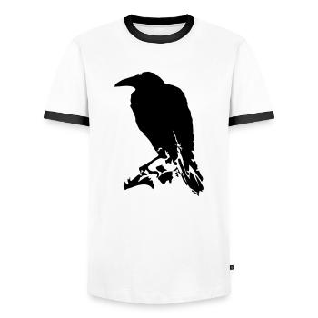 Raven / Raven (1c) - Men's Ringer Shirt - white/black - Front - AI Model Female 172 light (172cm) & AI Model Male 178 dark (178cm)