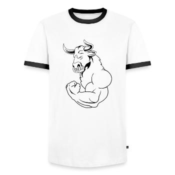 starker_stier_01 - T-shirt contrasté Homme - blanc/noir - Devant - AI Model Female 172 light (172cm) & AI Model Male 178 dark (178cm)