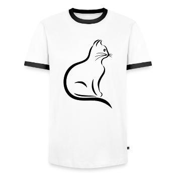 cat - Men's Ringer Shirt - white/black - Front - AI Model Female 172 light (172cm) & AI Model Male 178 dark (178cm)