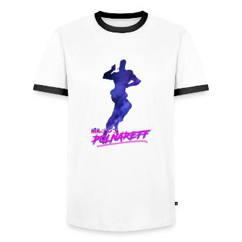Polnareff Outrun - Men's Ringer Shirt - white/black - Front - AI Model Female 172 light (172cm) & AI Model Male 178 dark (178cm)