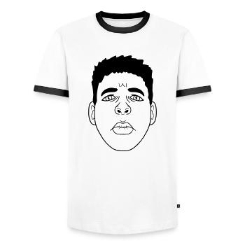 Kiss mouth sad face design - T-shirt contrasté Homme - blanc/noir - Devant - AI Model Female 172 light (172cm) & AI Model Male 178 dark (178cm)