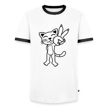 Standing Cat Peace Sign - Men's Ringer Shirt - white/black - Front - AI Model Female 172 light (172cm) & AI Model Male 178 dark (178cm)