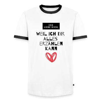 Du hörst mir immer zu - meine Liebe mein leben - Männer Kontrast-T-Shirt - Weiß/Schwarz - Vorne - AI Model Female 172 light (172cm) & AI Model Male 178 dark (178cm)
