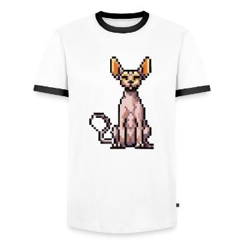 Cat Pixel Art Gift Idea - Men's Ringer Shirt - white/black - Front - AI Model Female 172 light (172cm) & AI Model Male 178 dark (178cm)