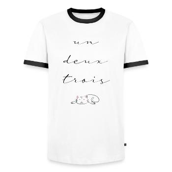 un deux trois cat - Männer Kontrast-T-Shirt - Weiß/Schwarz - Vorne - AI Model Female 172 light (172cm) & AI Model Male 178 dark (178cm)