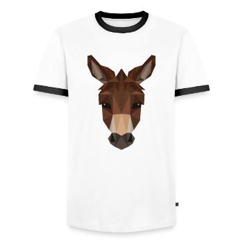 Donkey Art Cute Artsy Mule Animal Wildlife Nature - Men's Ringer Shirt - white/black - Front - AI Model Female 172 light (172cm) & AI Model Male 178 dark (178cm)