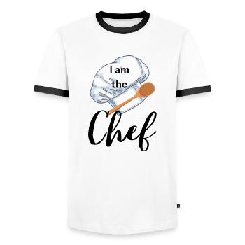 I am the Chef - Männer Kontrast-T-Shirt - Weiß/Schwarz - Vorne - AI Model Female 172 light (172cm) & AI Model Male 178 dark (178cm)