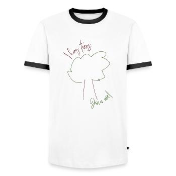 I hug trees - join me! - Männer Kontrast-T-Shirt - Weiß/Schwarz - Vorne - AI Model Female 172 light (172cm) & AI Model Male 178 dark (178cm)